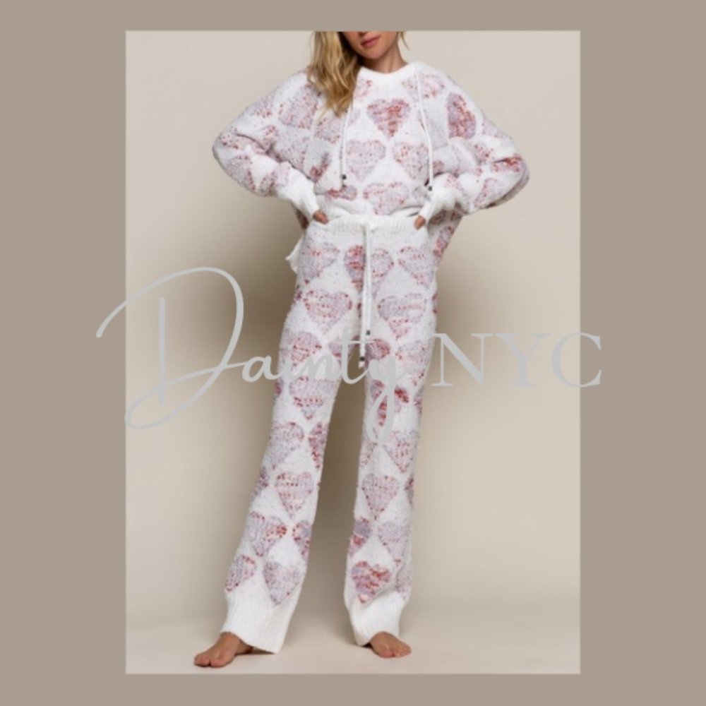 Hearts Berber Fleece Lounge Pants Heart Print Sweatpants - Picture 4 of 11